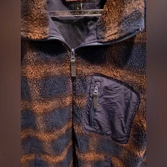 Rock & Roll denim Brown and Navy Plaid Fleece Jacket woman’s size large - Picture 2 of 3